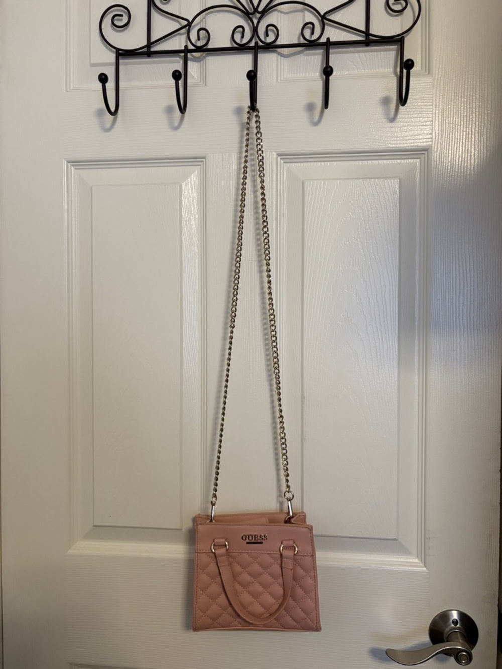 GUESS Quilted Blush Pink Crossbody Bag with Chain Strap
